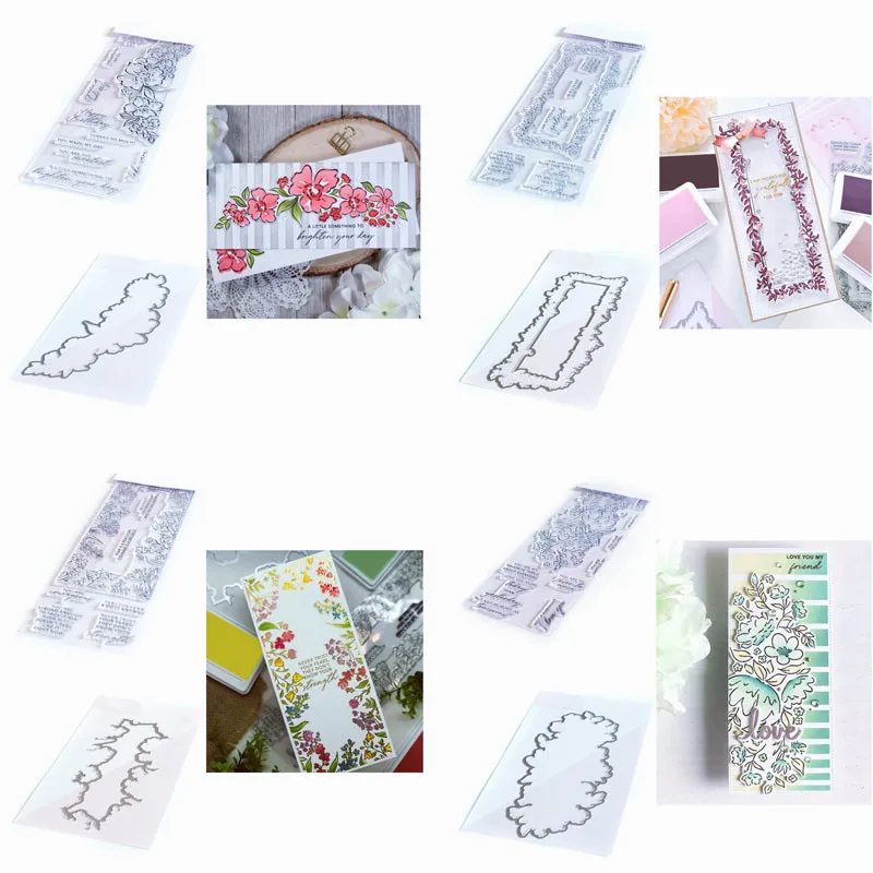 

Набор прозрачных штампов и плашек с цветочными заметками, цветочные листья, наклейки и Плашки для скрапбукинга и открыток «сделай сам» поделок