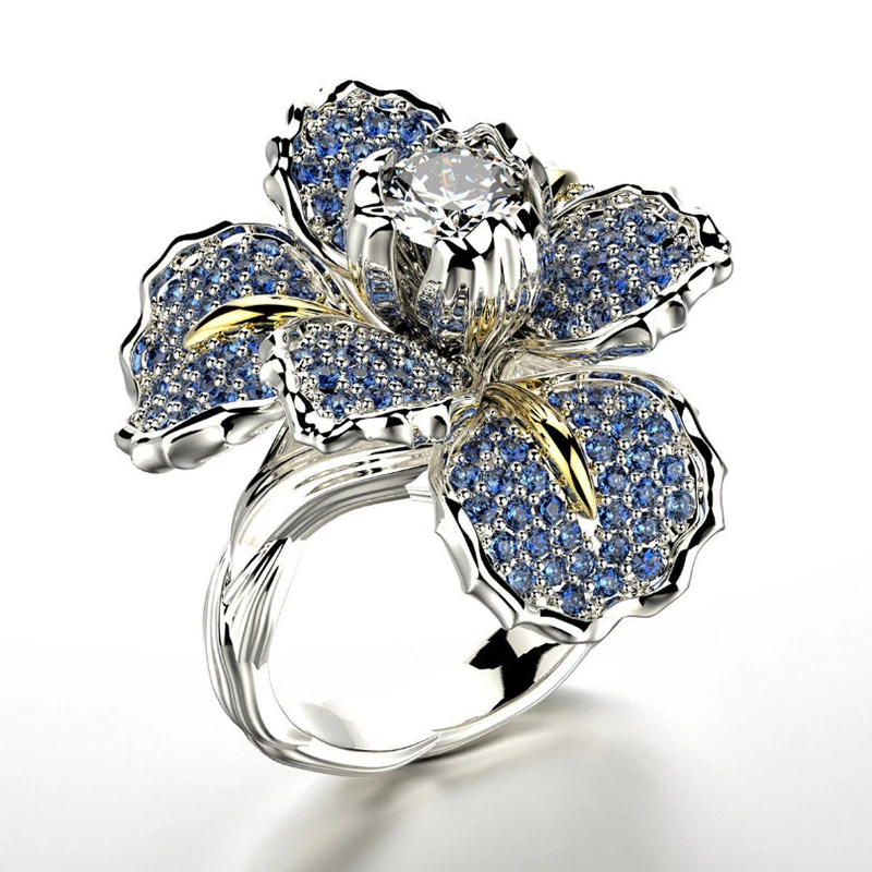 Fashion Luxury Blue Crystal Rings For Women Classic Creative Ladies Flower Finger Jewelry Romantic Female Wedding Party Jewelry
Fashion Luxury Blue Crystal Rings For Women Classic Creative Ladies Flower Finger Jewelry Romantic Female Wedding Party Jewelry