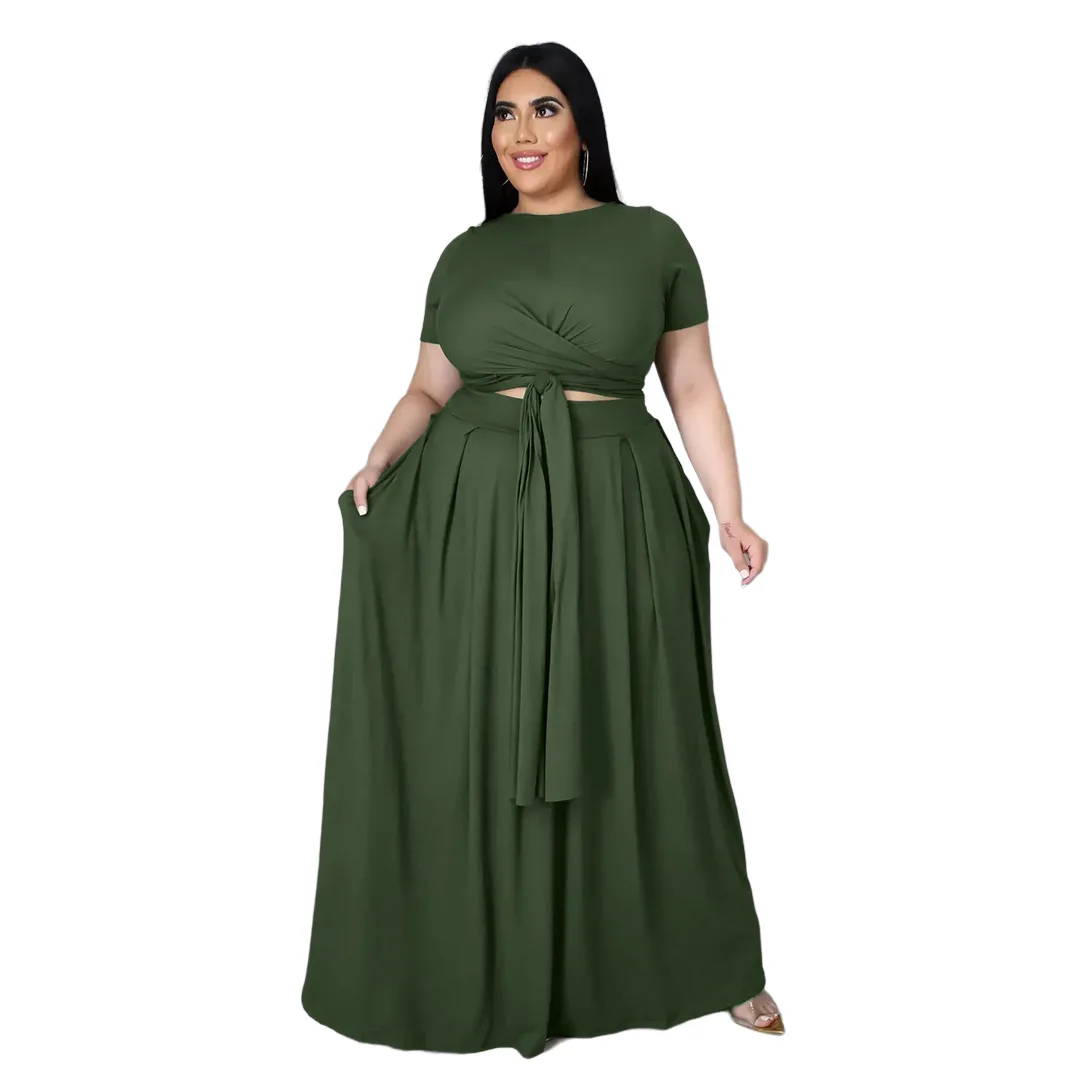 XL-5XL Plus size two piece set summer elegant solid cross Bandage skirt and short sleeve top women outfit Wholesale Dropshipping
XL-5XL Plus size two piece set summer elegant solid cross Bandage skirt and short sleeve top women outfit Wholesale Dropshipping