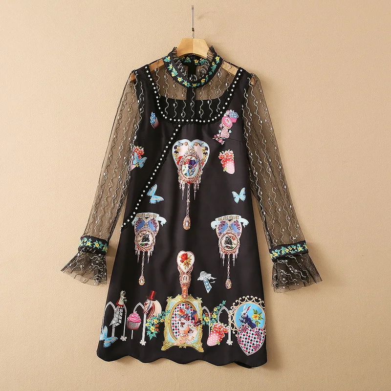 European and American women's wear for spring 2021 Mesh long sleeve stand collar Cartoon print nail beads Fashion dress
European and American women's wear for spring 2021 Mesh long sleeve stand collar Cartoon print nail beads Fashion dress