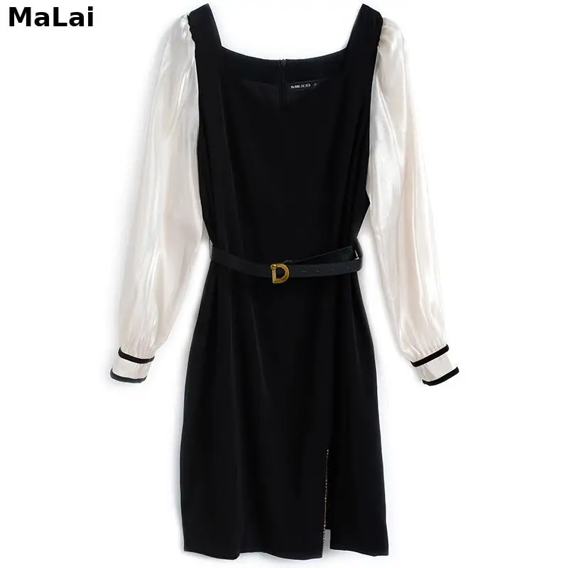 2021 Ladies Fairycore Mini Dress Mesh Long Sleeve Patchwork Belt High Waist Square Collar Black Elegant Party A Line Women Dress
2021 Ladies Fairycore Mini Dress Mesh Long Sleeve Patchwork Belt High Waist Square Collar Black Elegant Party A Line Women Dress