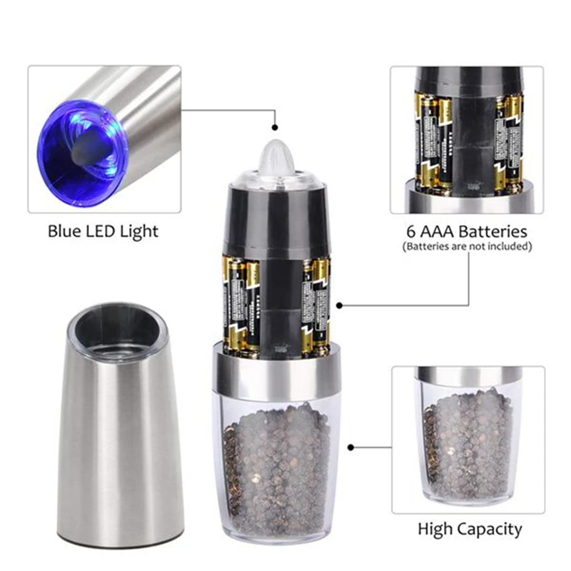 Gravity Electric Salt and Pepper Grinder Set of 4, Battery Powered Pepper Shakers, Automatic Pepper Mills with Led Light
Gravity Electric Salt and Pepper Grinder Set of 4, Battery Powered Pepper Shakers, Automatic Pepper Mills with Led Light