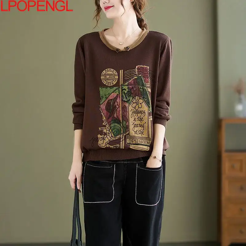 Women's Sweater Korean New Fashion Vintage Printed Sweaters Womens Casual Loose Knitted Pullovers Female Streetwear Jumpers 2021
Women's Sweater Korean New Fashion Vintage Printed Sweaters Womens Casual Loose Knitted Pullovers Female Streetwear Jumpers 2021