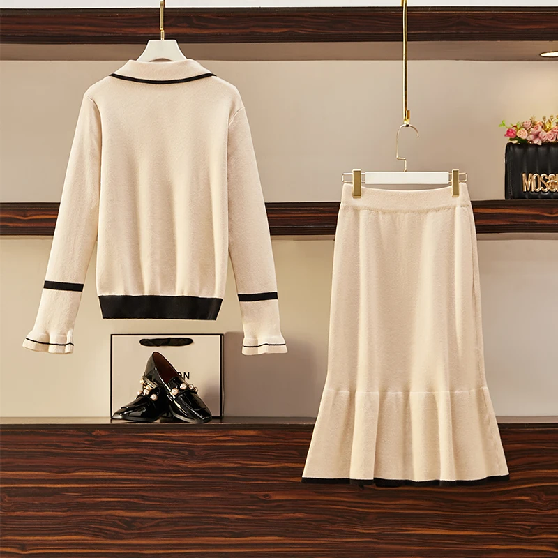 Knitted Skirt + Sweater 2 Piece Set Women Outfits Long Sleeve Turn-down Collar Pullover Black Office Lady Wear Plus Size Clothes
Knitted Skirt + Sweater 2 Piece Set Women Outfits Long Sleeve Turn-down Collar Pullover Black Office Lady Wear Plus Size Clothes