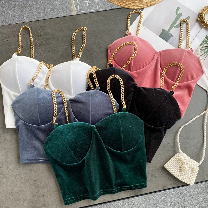 Lady New Fashion Chain Vest Women's Vintage Velvet Tops Sleeveless Solid Color Bustier Corset Crop Tops Clothes Q761
Lady New Fashion Chain Vest Women's Vintage Velvet Tops Sleeveless Solid Color Bustier Corset Crop Tops Clothes Q761