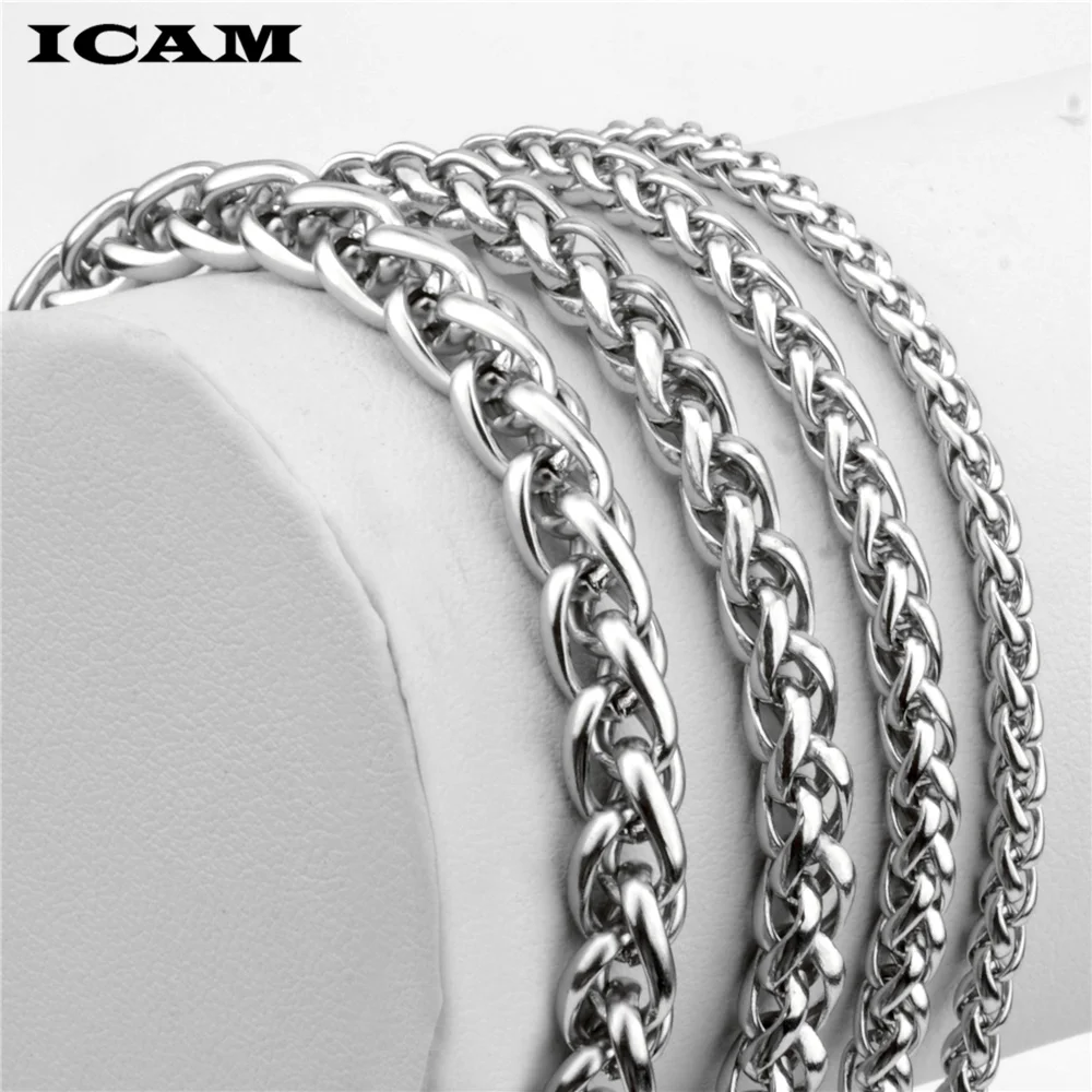ICAM Men's Bracelet & Bangle 2018 Christmas Gift Stainless Steel Silver Color Link Wheat Double Chain Jewelry Dropship | Украшения и