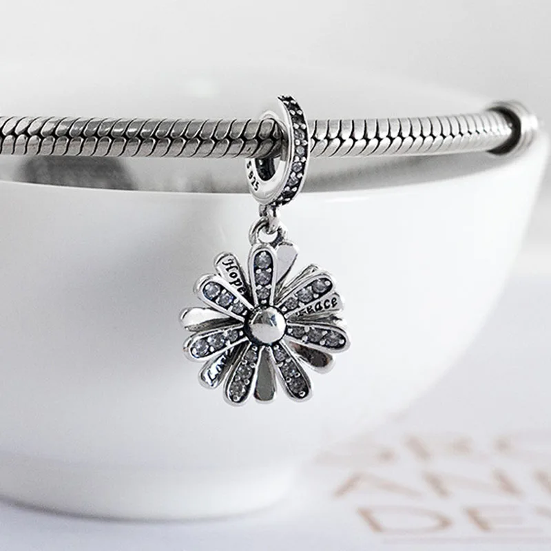 Authentic S925 Dangle Charm Hope & Peace Daisy Pendant Bead for Women Bracelet Bangle Girl Birthday Gift DIY Jewelry Clear CZ
Authentic S925 Dangle Charm Hope & Peace Daisy Pendant Bead for Women Bracelet Bangle Girl Birthday Gift DIY Jewelry Clear CZ