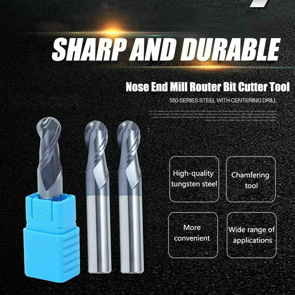 6Pcs Ball Nose End Mill Cutter Tungsten Steel CNC Router Bits Double Flute Drill Bit Tungsten Steel
6Pcs Ball Nose End Mill Cutter Tungsten Steel CNC Router Bits Double Flute Drill Bit Tungsten Steel