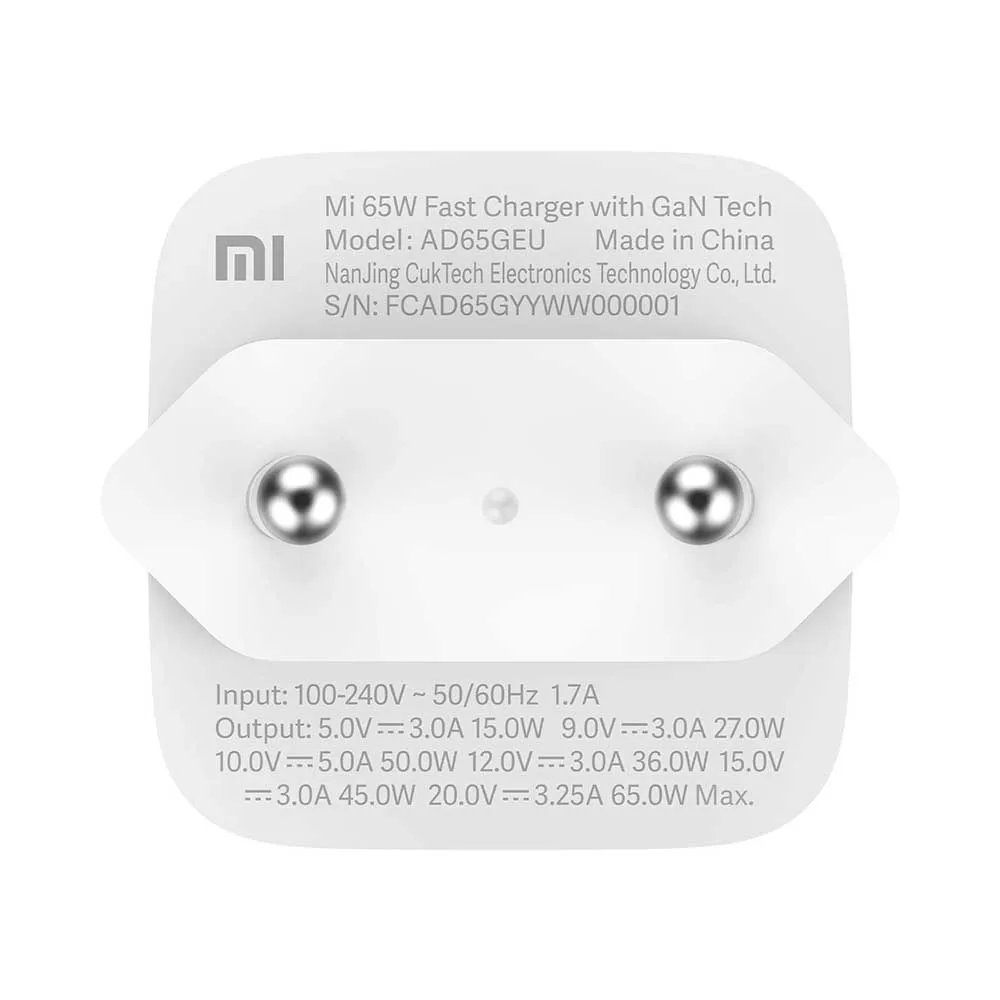 Original Xiaomi Mi 65W GaN Charger EU Plug with 5A USB Type C Cable Socket Quick Charging Business Travel for SmartPhone Laptop
Original Xiaomi Mi 65W GaN Charger EU Plug with 5A USB Type C Cable Socket Quick Charging Business Travel for SmartPhone Laptop