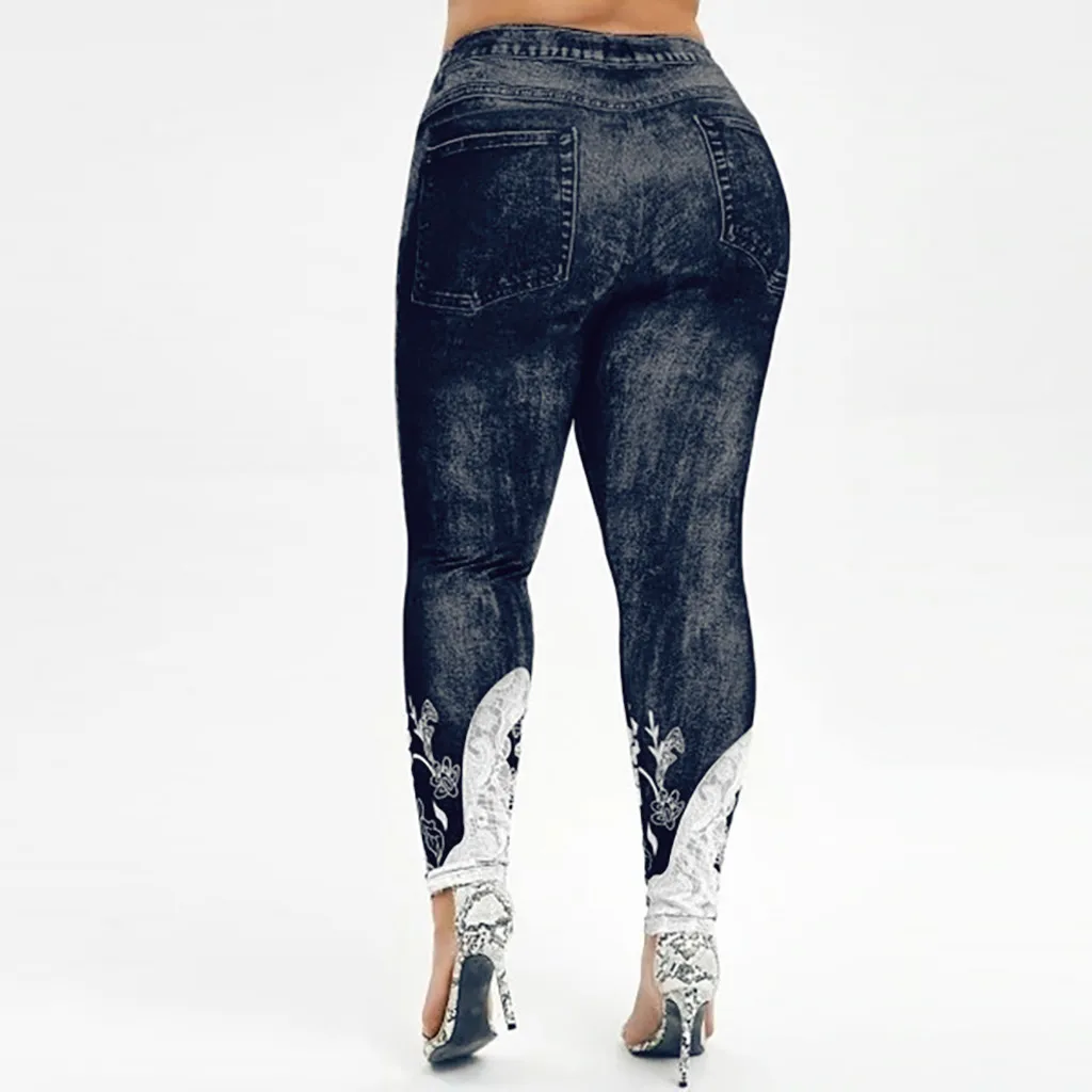 Женские леггинсы с высокой талией имитирующие джинсы принтом Yo ga эластичные