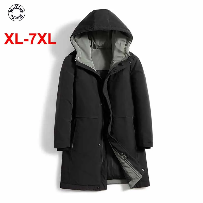 7XL Men's hooded down jacket loose and thickened mid long white duck down coat fashion winter warm coat fur collar M to 7XL 
7XL Men's hooded down jacket loose and thickened mid long white duck down coat fashion winter warm coat fur collar M to 7XL