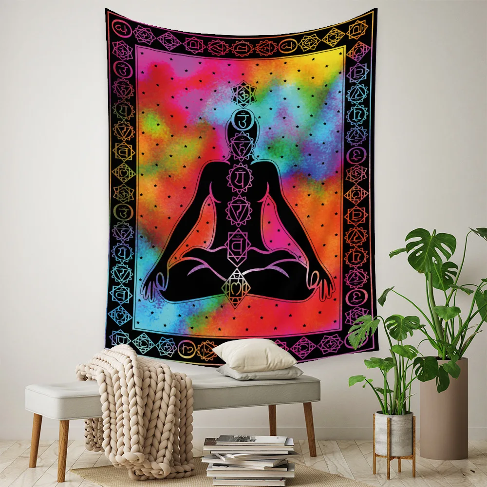 

Indian Psychedelic Yoga Buddha Tapestry Wall Hanging Meditation Seven Chakra Tapestry Mandala Boho Hippie Witchcraft Home Decor