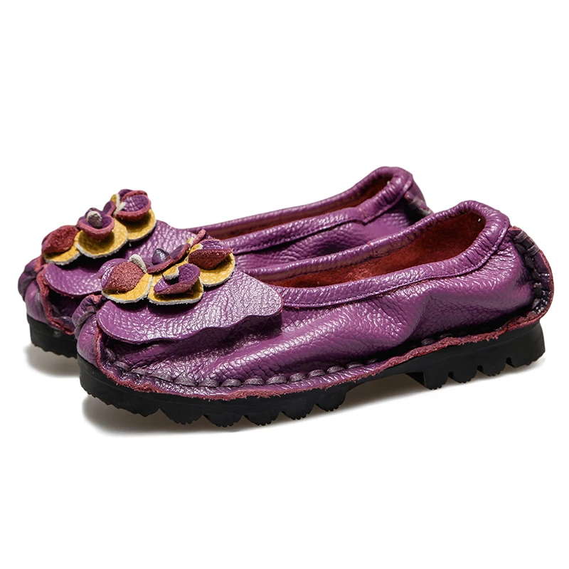 2020 Soft Genuine Leather Flat Shoes Women Flats with Flowers Ladies Shoes Women shoes