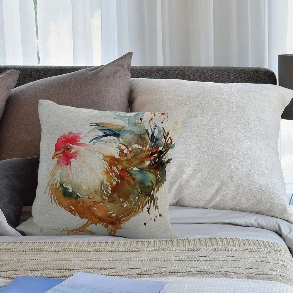 Funny Popular Watercolor Rooster Art Colorful Chicken Pillow Cover, 18 X 18 inches Cotton Linen 
Funny Popular Watercolor Rooster Art Colorful Chicken Pillow Cover, 18 X 18 inches Cotton Linen