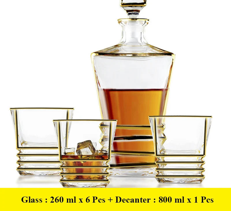 Whiskey Decanter And Glasses Bar Set, Includes Whisky Decanter And 6 Cocktail Glasses - 7 Piece Set 200831-16