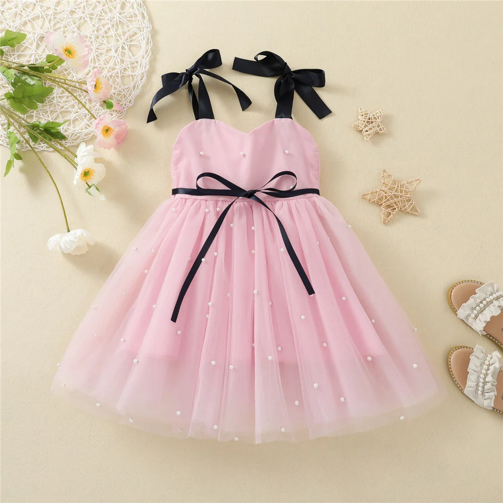 Little Girl’s Suspender Mesh Yarn Dress Fashion Solid Color Pearl Bandage A-line Princess Dress
Little Girl’s Suspender Mesh Yarn Dress Fashion Solid Color Pearl Bandage A-line Princess Dress