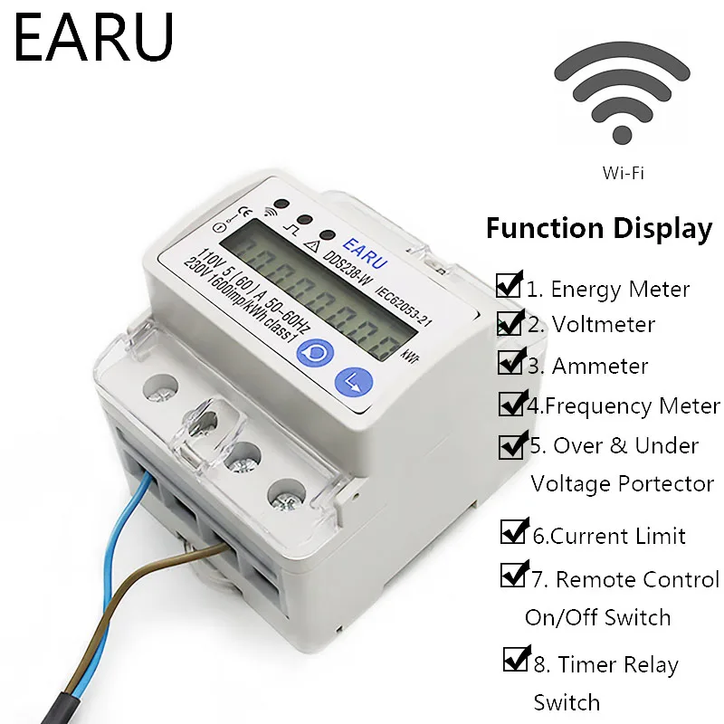 5(60)A 110В 230В 50/60 Гц однофазный din рейка WIFI измеритель мощности кВт/ч Напряжение Ток
