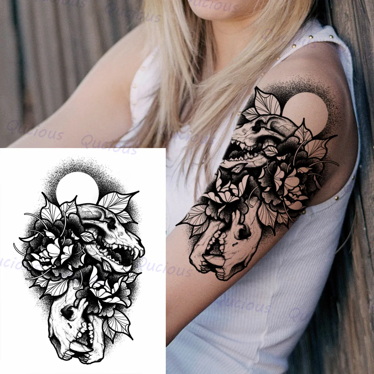 Black Skull Temporary Tattoos For Women Men Rose Tiger Dragon Geometry Fake Tattoo Sticker Body Art Painting Half Sleeve Tatoos | Красота и
