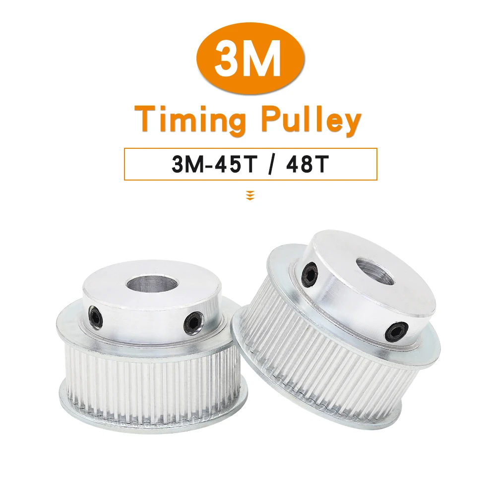 

3M-45T/48T Pulley Wheels Bore 6/8/10/12/14/15/16/17/20 mm Alloy Motor Pulley Teeth Pitch 3.0 mm For Width 15 mm 3M Timing Belt