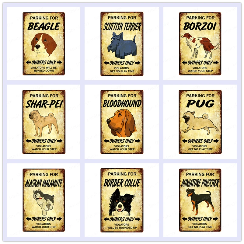 Parking for Pet Dog Vintage Plaque Beagle Metal Tin Signs Pub Bar Cafe Home Decor Borzoi Shar-Pei Brittany Wall Art Poster N357
Parking for Pet Dog Vintage Plaque Beagle Metal Tin Signs Pub Bar Cafe Home Decor Borzoi Shar-Pei Brittany Wall Art Poster N357