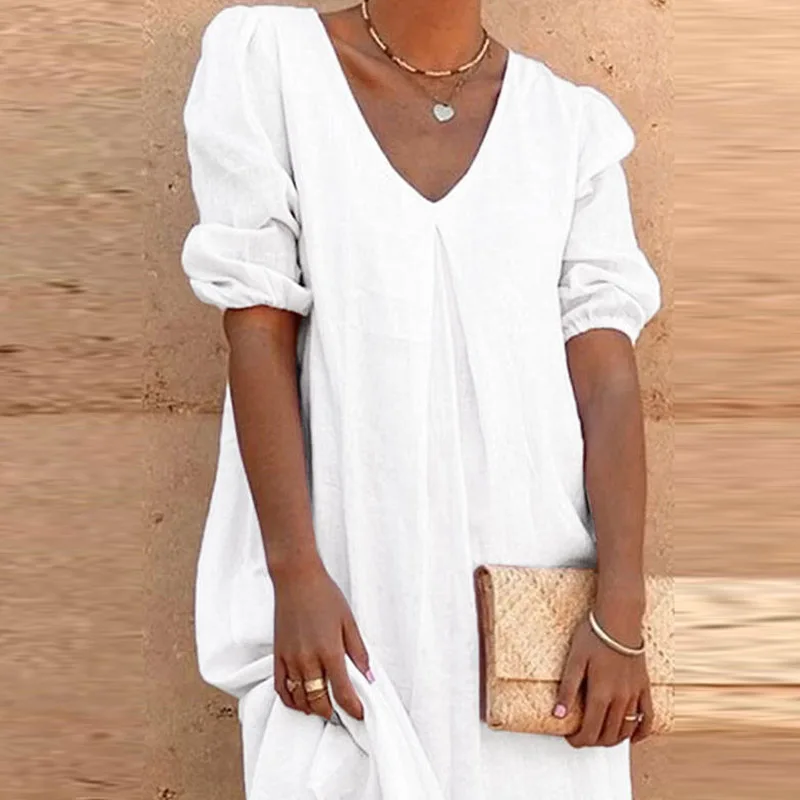 Fashion Women Elegant Puff Sleeve Party Dress 2021 Summer Sexy V-Neck Long Dress Lady Casual Solid Loose Beach Dresses Vestidos
Fashion Women Elegant Puff Sleeve Party Dress 2021 Summer Sexy V-Neck Long Dress Lady Casual Solid Loose Beach Dresses Vestidos