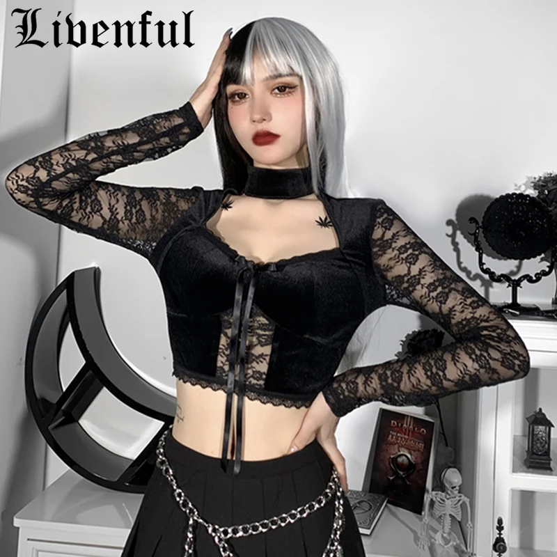 Женский короткий топ с круглым вырезом Goth, облегающие кружевные Футболки с длинным рукавом, Готическая винтажная уличная одежда в стиле пан...
Женский короткий топ с круглым вырезом Goth, облегающие кружевные Футболки с длинным рукавом, Готическая винтажная уличная одежда в стиле пан...
