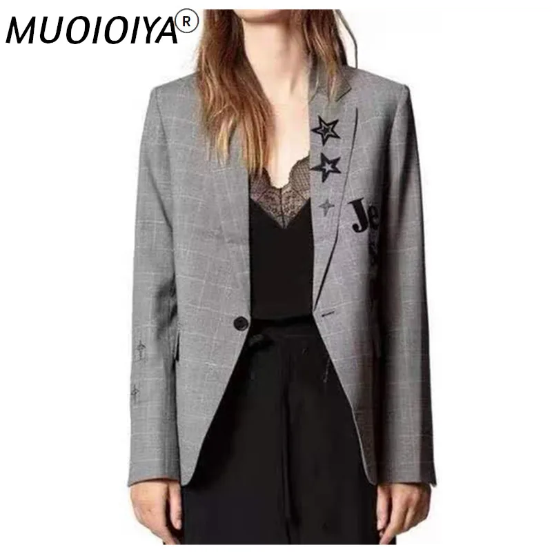 Женский костюм с вышитыми звездами и буквами, простой офисный Блейзер на одной пуговице, новинка 2021
Женский костюм с вышитыми звездами и буквами, простой офисный Блейзер на одной пуговице, новинка 2021