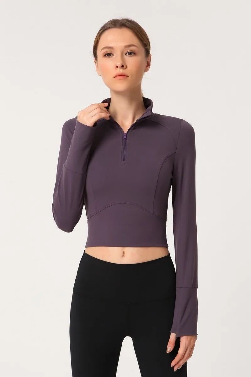 Autumn Winter Long-sleeved Tight Yoga Top T-shirt Semi-zip Sports T-shirt Exposed Umbilical Fitness Woman Jogging Athletic
Autumn Winter Long-sleeved Tight Yoga Top T-shirt Semi-zip Sports T-shirt Exposed Umbilical Fitness Woman Jogging Athletic