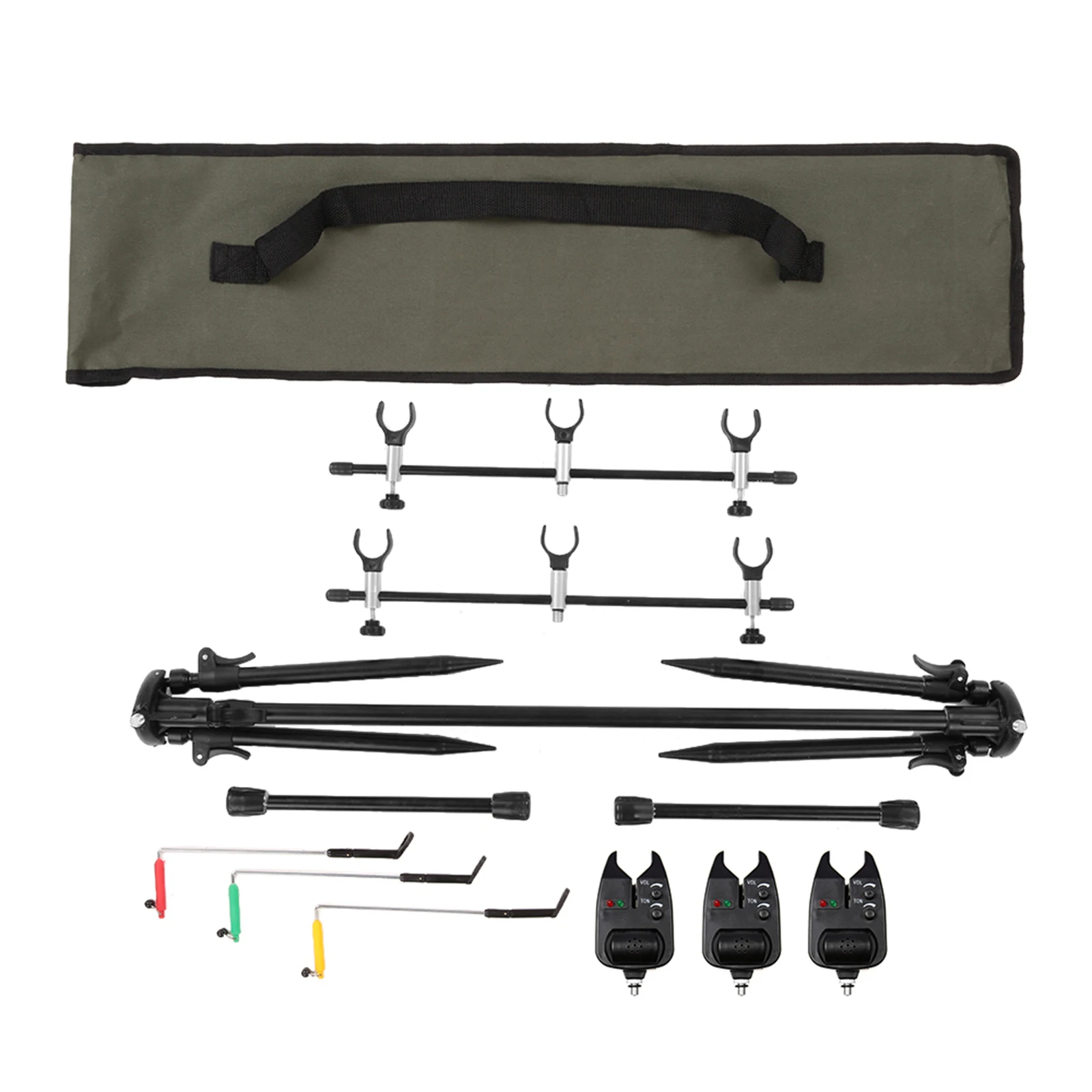 Lixada Adjustable Retractable Carp Fishing Rod Pod Stand Holder Fishing Pole Pod Stand with 3 Bite Alarms and Swingers Indicator
Lixada Adjustable Retractable Carp Fishing Rod Pod Stand Holder Fishing Pole Pod Stand with 3 Bite Alarms and Swingers Indicator