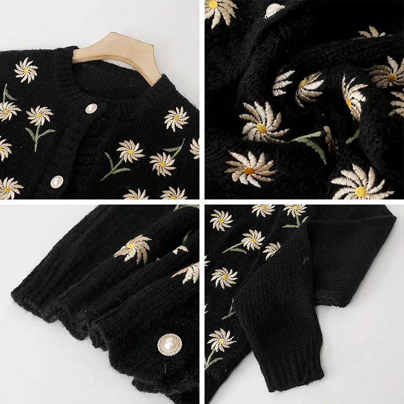 Black Floral Embroidered Sweaters Spring Autumn Women Tops Long Sleeved Knitted Cardigan Jacket Women Outerwear T41007
Black Floral Embroidered Sweaters Spring Autumn Women Tops Long Sleeved Knitted Cardigan Jacket Women Outerwear T41007
