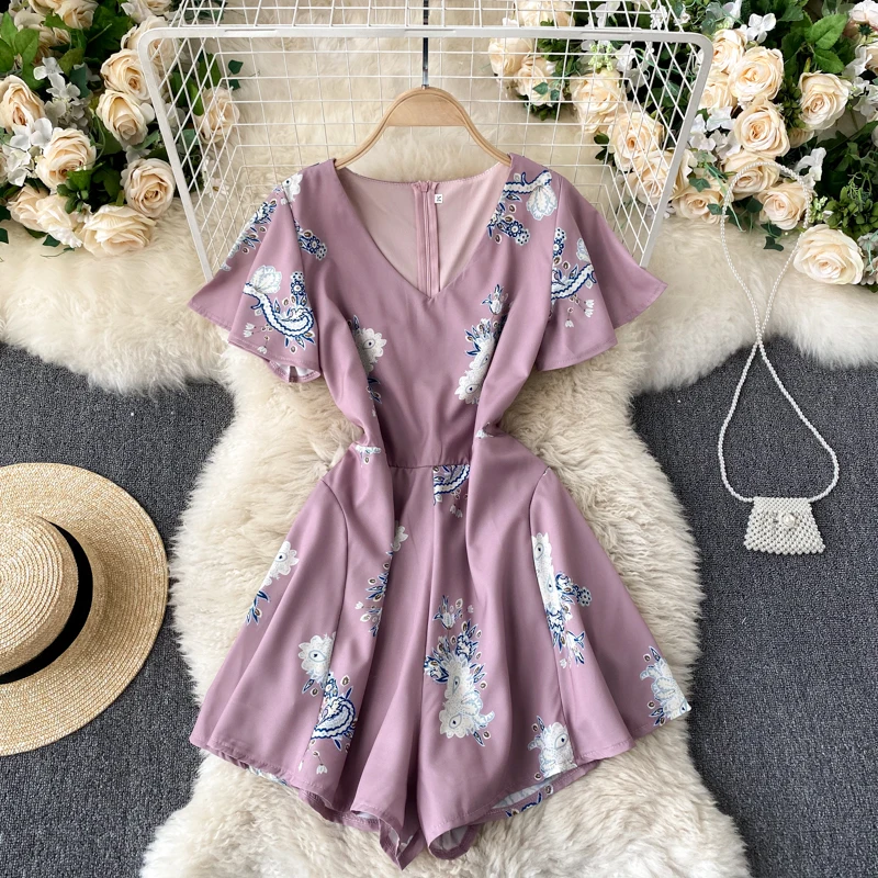 Women French Print Jumpsuits Fashion V Neck Short Sleeve Office Rompers Summer Romantic Holiday Wide Leg Short Rompers 2021
Women French Print Jumpsuits Fashion V Neck Short Sleeve Office Rompers Summer Romantic Holiday Wide Leg Short Rompers 2021
