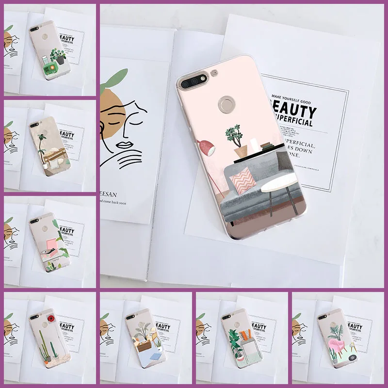 Модный чехол для телефона с изображением домашних растений кактуса Huawei Honor 7 8 9 10
