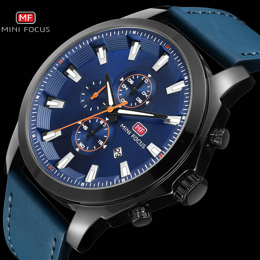 MINI FOCUS Military Casual Quartz Watch Men Blue Genuine Leather Strap Chronograph Waterproof Wrist Watches Relogio Masculino
MINI FOCUS Military Casual Quartz Watch Men Blue Genuine Leather Strap Chronograph Waterproof Wrist Watches Relogio Masculino