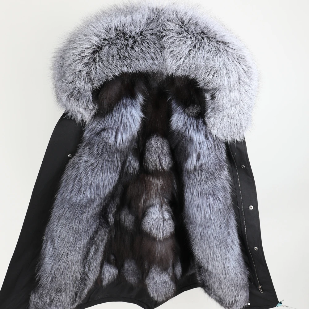 Фото Женская одежда Maomaokong2020 меховое пальто парка зимняя куртка натуральный мех енота
