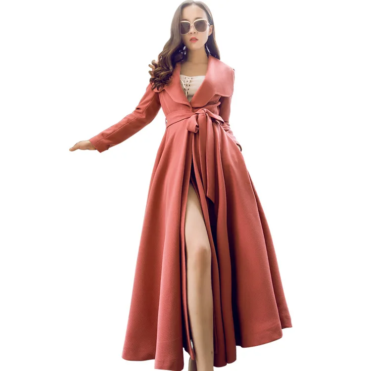 Ultra Long Female Trenchcoats Spring Autumn Solid Color Turn Down Collar Women Windbreaker Covered Button Trench Coat with Belt
Ultra Long Female Trenchcoats Spring Autumn Solid Color Turn Down Collar Women Windbreaker Covered Button Trench Coat with Belt