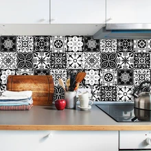Black & White Pattern Matte Surface Floor Sticker Adhesive Tile Decoration Film For Tiles /Ground in Kitchen Bathroom Non-slip