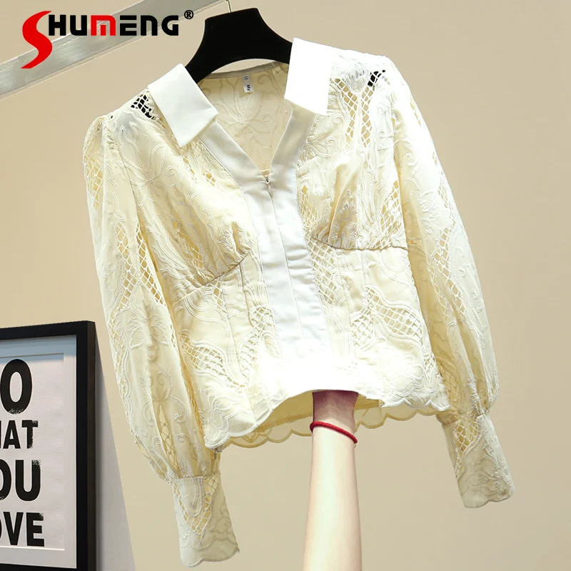 2021 Spring Autumn Hollow-out Solid Color Ladies Shirt Korean Slim Fit High Waist Women Top Cropped Lace Fashion V-neck Blusas
2021 Spring Autumn Hollow-out Solid Color Ladies Shirt Korean Slim Fit High Waist Women Top Cropped Lace Fashion V-neck Blusas