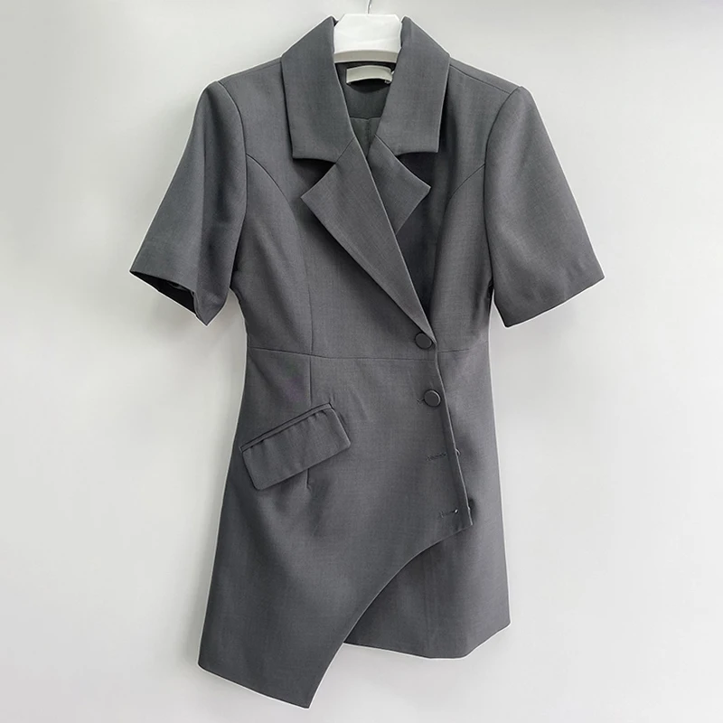Elegant Solid Dress For Women Notched Short Sleeve High Waist Patchwork Pockets Irregular Mini Dresses Female Style
Elegant Solid Dress For Women Notched Short Sleeve High Waist Patchwork Pockets Irregular Mini Dresses Female Style