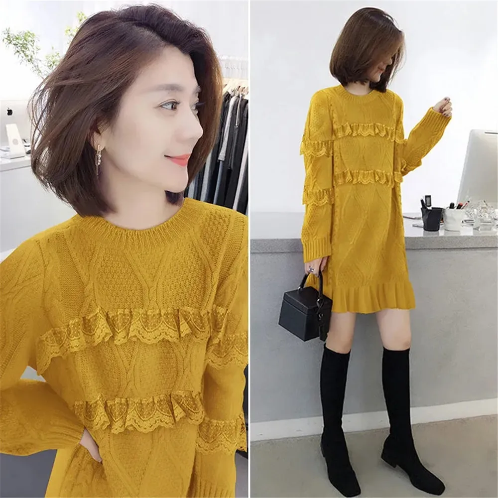 Winter Womens Loose -Fitting Knitted Sweater The New 2021 Fashion Mid-Length O-Neck Pullovers Inside Patchwork Sweater Dresses
Winter Womens Loose -Fitting Knitted Sweater The New 2021 Fashion Mid-Length O-Neck Pullovers Inside Patchwork Sweater Dresses