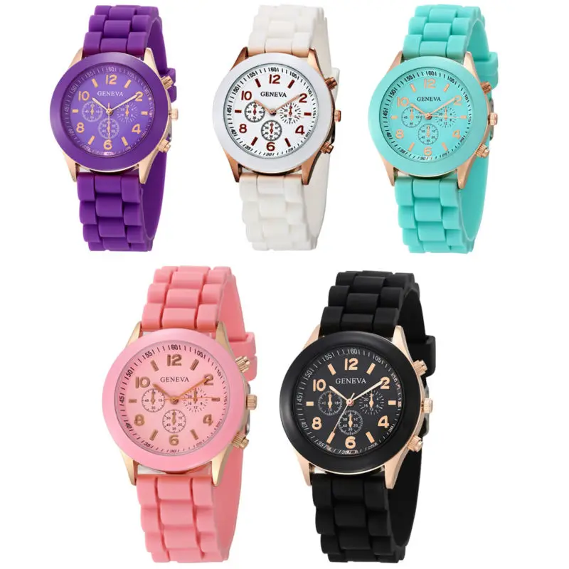 

Geneva Brand Candy-colored Silicone Strap Round Watches Hot Women Girl Ladies Dress Jelly Quartz Wrist Watch relogio feminino