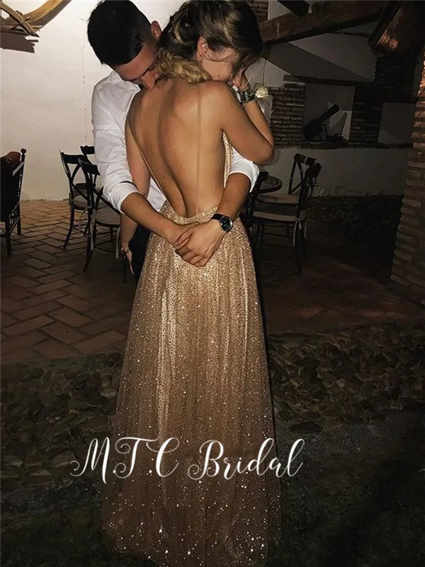 Sparkly Dark Champagne Backless Long Prom Dresses Spaghetti Strap Sweep Train Glitter Evening Gowns 2019 Ballkleider Lang Cheap
Sparkly Dark Champagne Backless Long Prom Dresses Spaghetti Strap Sweep Train Glitter Evening Gowns 2019 Ballkleider Lang Cheap