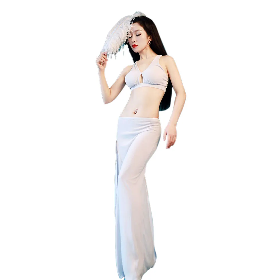 

Women Belly Dance Costume Set Dancing Suit 2pcs Top Bra Slit Skirt Oriental Bellydance Practice Clothing Performance Dancewear