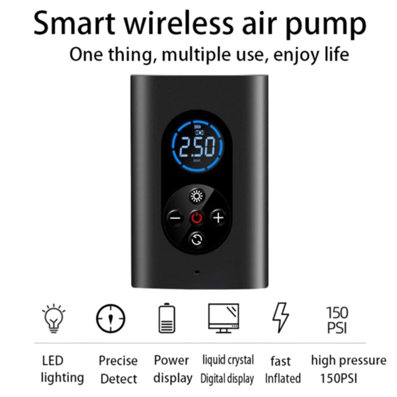 Wireless Electric Air Pump 150PSI Tire Inflator Portable Air Compressor for Car Motorcycle Bicycle Tires Inflatables
Wireless Electric Air Pump 150PSI Tire Inflator Portable Air Compressor for Car Motorcycle Bicycle Tires Inflatables
