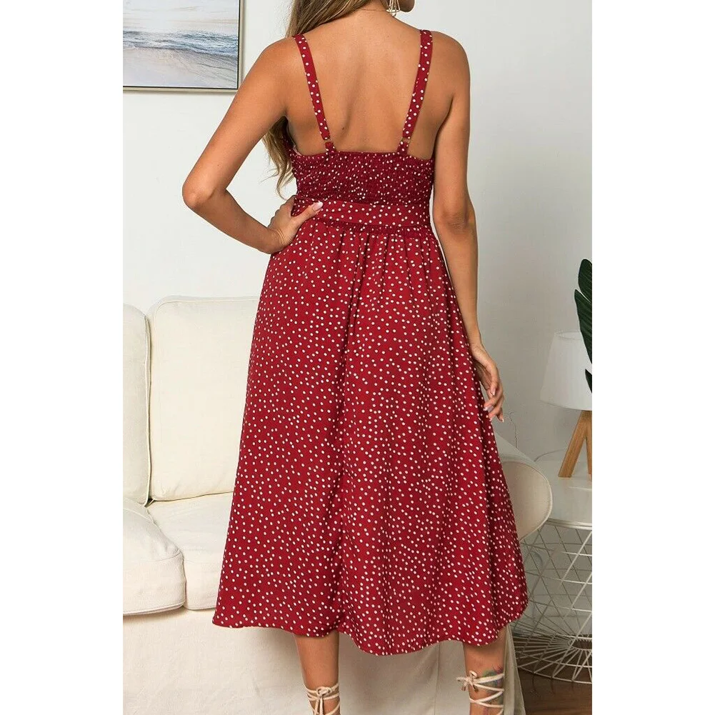 Women Summer Ruffles Polkas Dot Dress Ladies Beach Casual Sleeveless Midi Sundress SEC88 
Women Summer Ruffles Polkas Dot Dress Ladies Beach Casual Sleeveless Midi Sundress SEC88