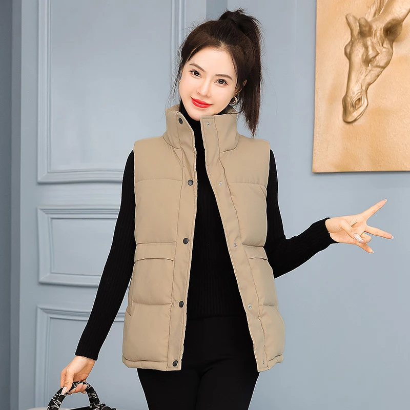 2021 Winter Sleeveless Cotton Vest Women Stand Collar Zip Warm Waistcoat Korean Loose Thicken Cotton Padded Jacket Female CX1877
2021 Winter Sleeveless Cotton Vest Women Stand Collar Zip Warm Waistcoat Korean Loose Thicken Cotton Padded Jacket Female CX1877