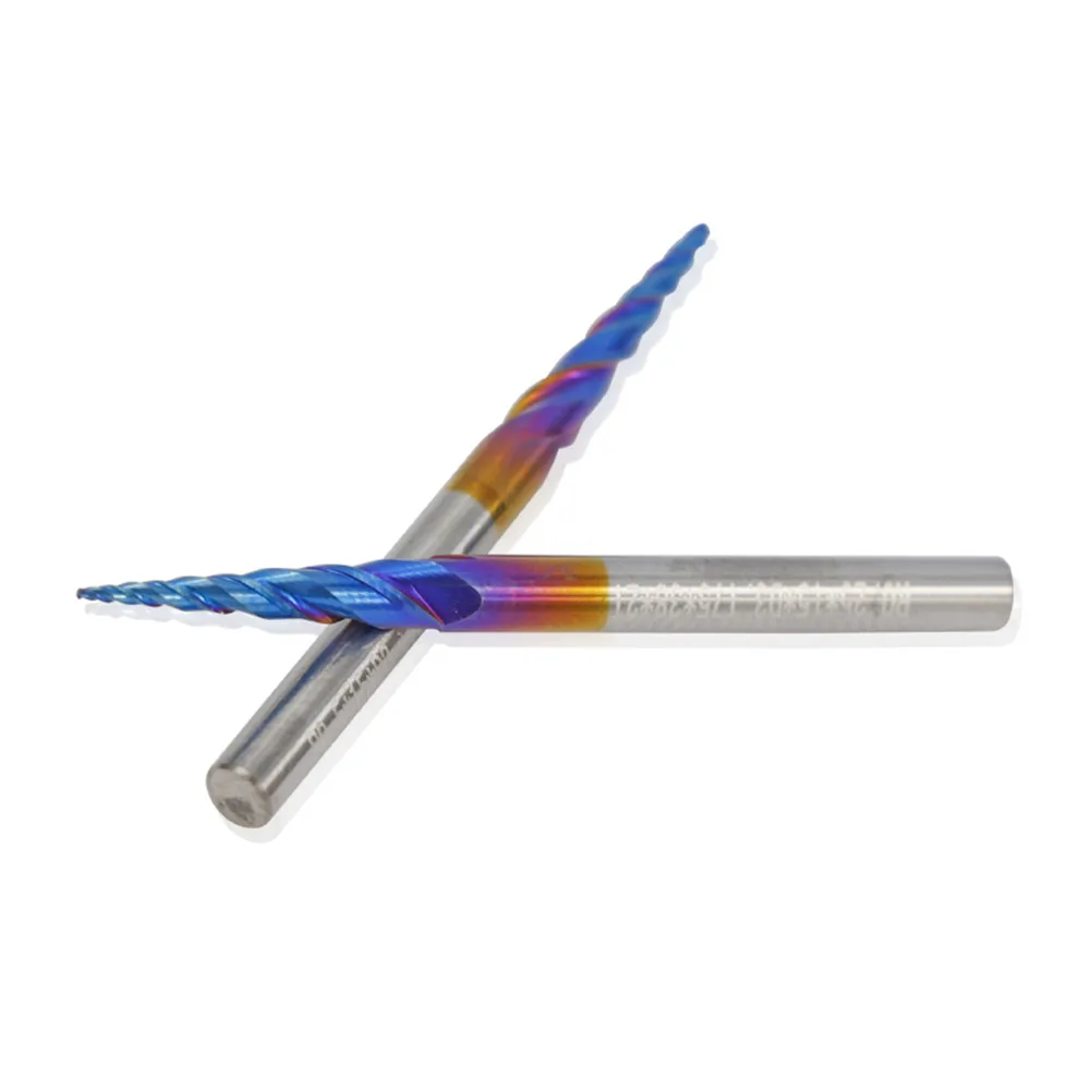 1pc 3.175mm rod tapered ball nose end mill r0.25 / 0.5 / 0.75 / 1.0 / nano blue coated hrc55 carbide end mill 2 funny flute
1pc 3.175mm rod tapered ball nose end mill r0.25 / 0.5 / 0.75 / 1.0 / nano blue coated hrc55 carbide end mill 2 funny flute
