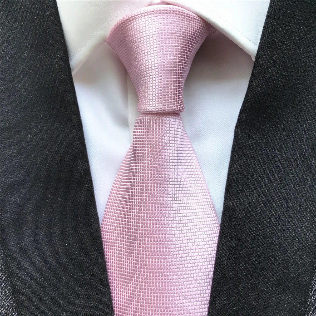 

10 cm Width New Design Men's Ties Jacquard Woven Neck Tie Fashion Pink Checkered Neckties for Wedding Party