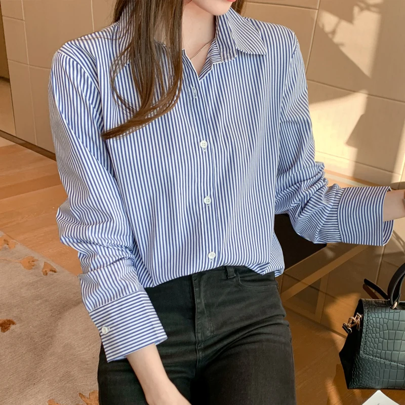 2021 Autumn Women Tops and Blouses Striped Shirt Female Long Sleeved Top Elegant Fashion Korean Chiffon Blusas Tops Mujer 1174
2021 Autumn Women Tops and Blouses Striped Shirt Female Long Sleeved Top Elegant Fashion Korean Chiffon Blusas Tops Mujer 1174