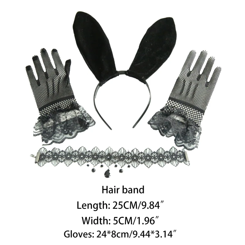 3 Pieces Women Velvet Bunny Ears Headband Floral Lace Choker Necklace Fishnet Gloves Set Sexy Rabbit Masquerade Cosplay
3 Pieces Women Velvet Bunny Ears Headband Floral Lace Choker Necklace Fishnet Gloves Set Sexy Rabbit Masquerade Cosplay