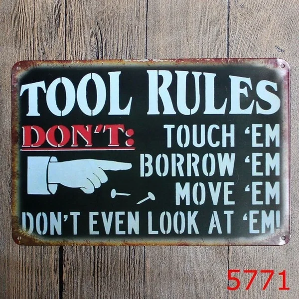 TOOL RULES Metal Painting Tin Sign Wall Decor Board Retro Pub & Bar Tin Poster 8x12 Inches
TOOL RULES Metal Painting Tin Sign Wall Decor Board Retro Pub & Bar Tin Poster 8x12 Inches